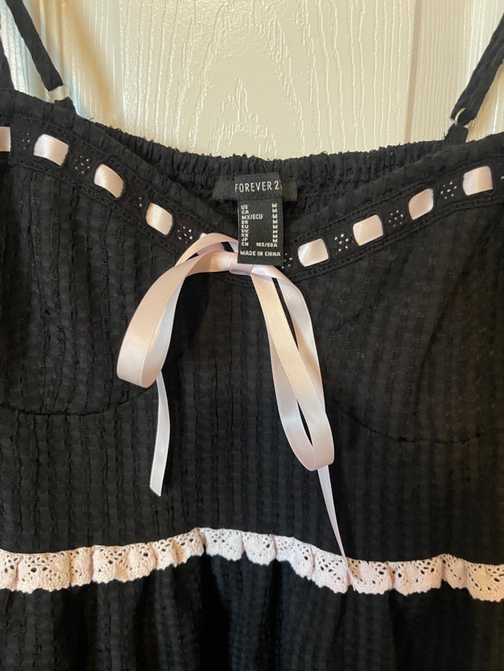 Forever 21 Black Mini Dress with Pink Ribbon Trim - Picture 3 of 4